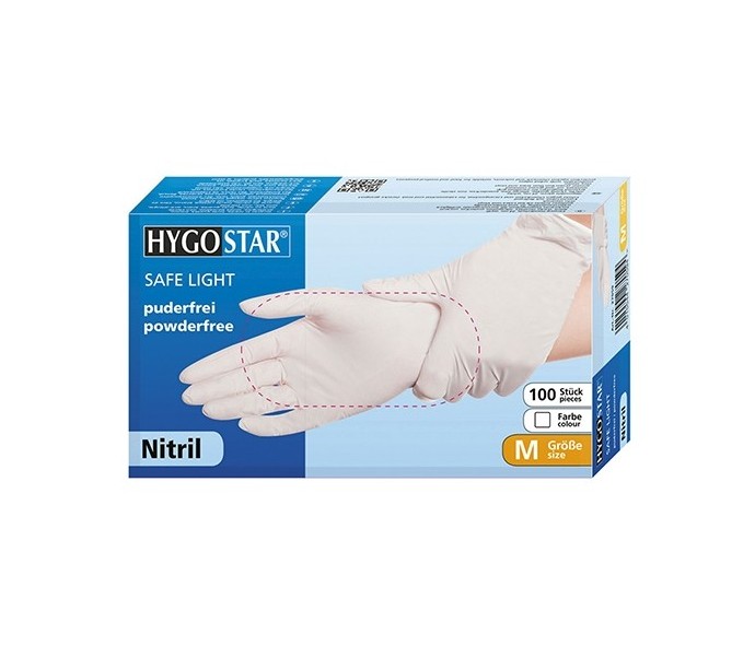 Vienkartinės nitrilinės pirštinės HYGOSTAR, baltos spalvos, 100vnt.