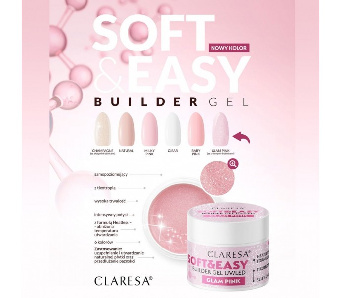Claresa statybinis gelis Soft&Easy Glam Pink 45 g