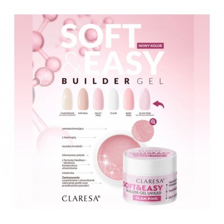Claresa statybinis gelis Soft&Easy Glam Pink 45 g