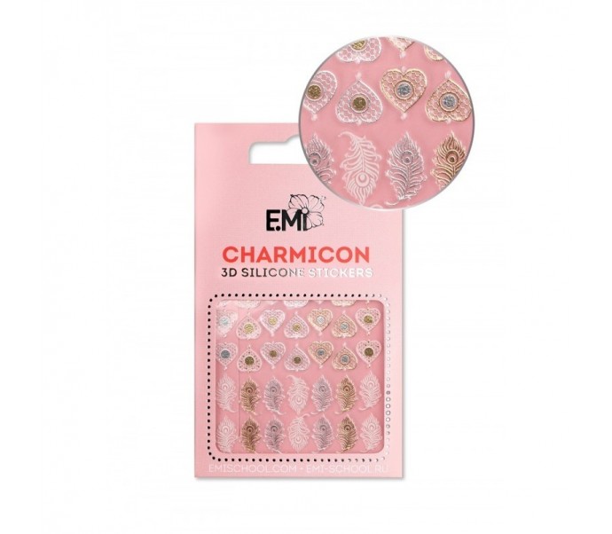 E.Mi Charmicon 3D Silikoniniai lipdukai Nr. 107 Feathers and Hearts