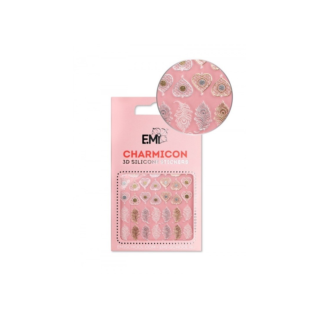 E.Mi Charmicon 3D Silikoniniai lipdukai Nr. 107 Feathers and Hearts