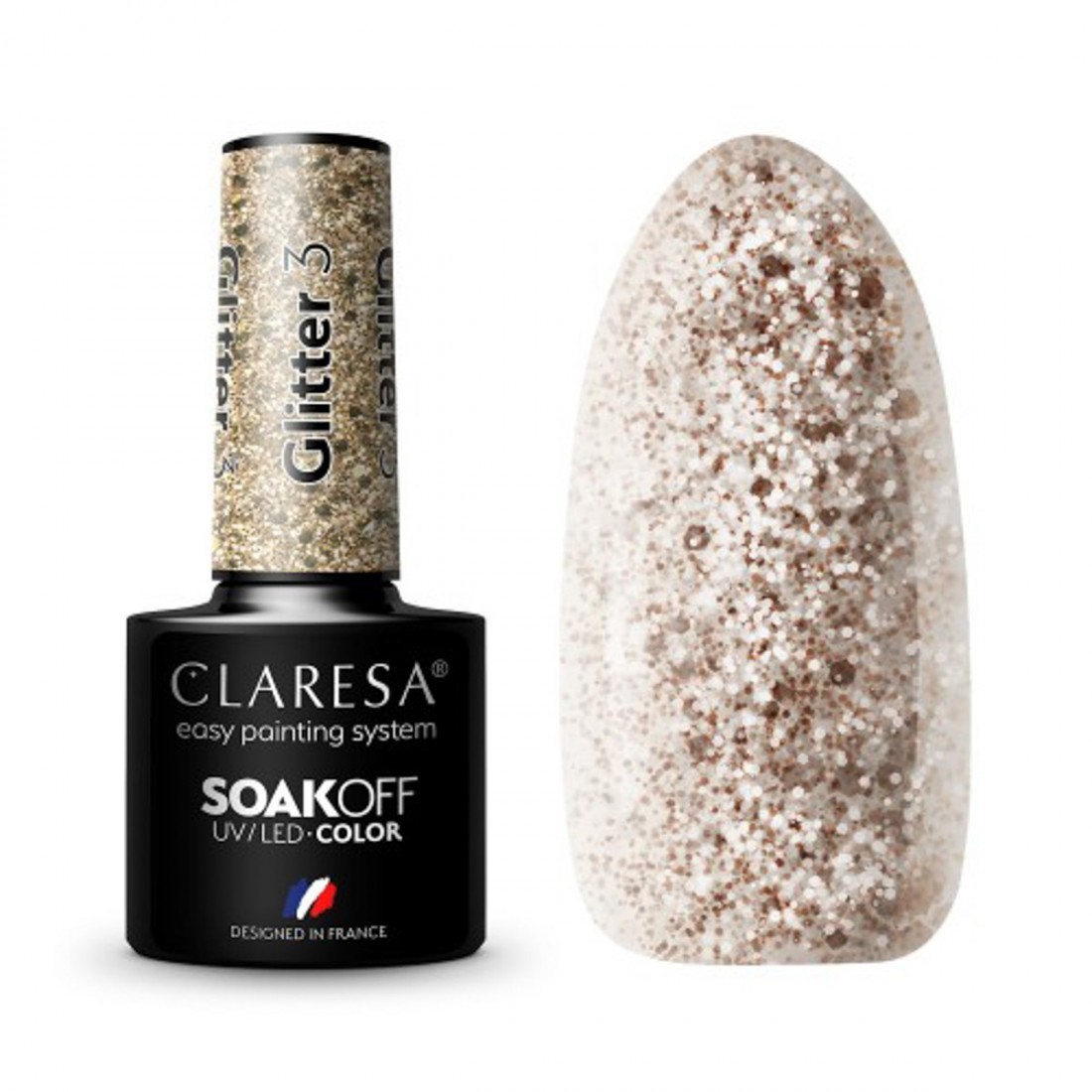 CLARESA Hibridinis nagų lakas GLITTER 3, 5g